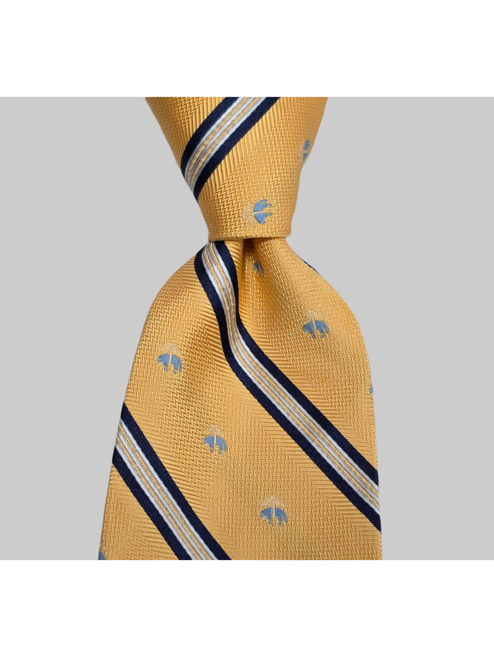 Brooks Brothers Makers Silk Cotton Tie  Yellow Diagonal Stripes Long 60x3.1/4